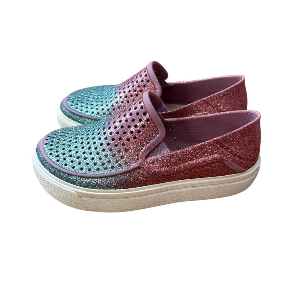 Crocs LiteRide Pacer Kids Pink Teal Glitter Ombre Slip‎ On Sneaker SIZE 8